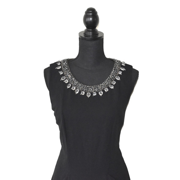 A8 Auth LAFAYETTE 148 Black Chain Trim W/Rhinestones Neckline Dress Sz 12 - Picture 3 of 7
